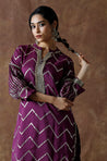 NOORANI-Wine Chevron Pattern  Kurta With Pathani Pant