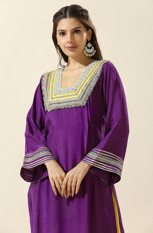 RAAS-Purple & Yellow  Glass Neckline Two Piece Set