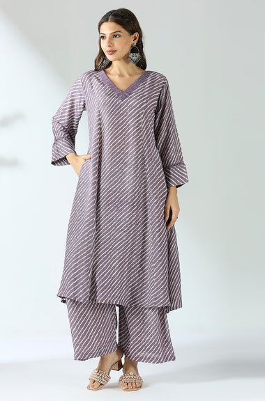 Purple  Leheriya Striped Co-ord Set