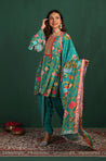GEET-Jade Green Three Piece Suit Set With Printed Dupatta