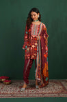GEET-Royal Maroon Three Piece Suit Set With Printed Dupatta
