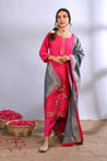 ROOH- Deep Pink Three Piece Suit Set  With contrast Dupatta