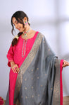 ROOH- Deep Pink Three Piece Suit Set  With contrast Dupatta