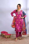 GEET -Midnight Purple Three Piece Suit Set With Printed Dupatta