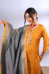 ROOH- Mustard Three Piece Suit Set With Contrast Dupatta