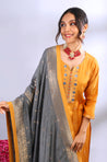 ROOH- Mustard Three Piece Suit Set With Contrast Dupatta