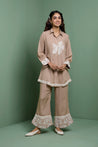 ZAHA - Pastel Brown Embroidered Two Piece Set