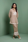 ZAHA - Pastel Brown Embroidered Two Piece Set