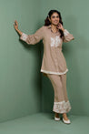 ZAHA - Pastel Brown Embroidered Two Piece Set