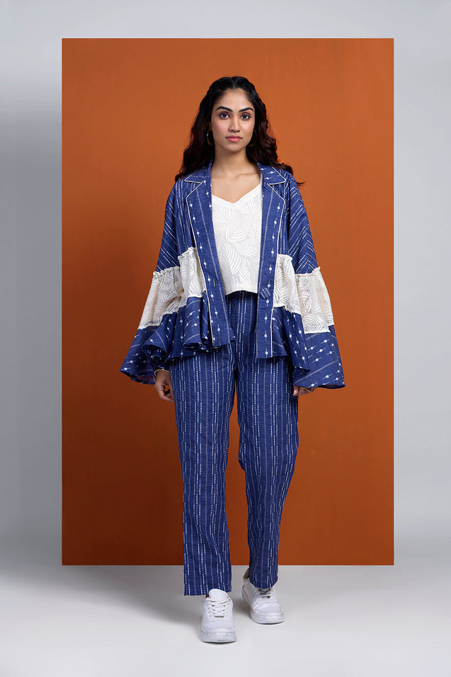 DHUNKI - Denim Look Ruffle Jacket With Inner And Pants