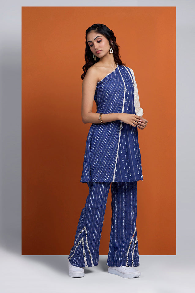 DHUNKI - Denim Look  One Shoulder Two Piece Set