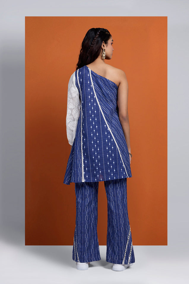 DHUNKI - Denim Look  One Shoulder Two Piece Set