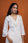 HOOR - V-Neck Lace Patched Long Kurta With Pants