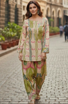 AAFREEN- Beige Floral Printed Farshi Salwar set with Potli Bag