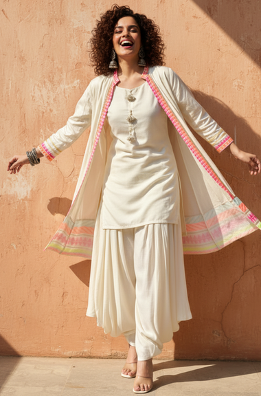 JUGNI-Neon off-white Jacket with Inner and Goro  Pant