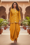 FITOOR-Golden Mustard Short Kurta with Drape Skirt