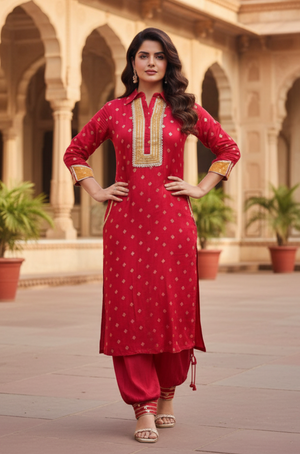 PHULJARI- Red Festive Jacquard Pathani Set