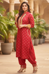 PHULJARI- Red Festive Jacquard Pathani Set