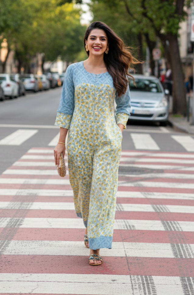 ALLOY- Blue Floral Jumpsuit With Side Patch Pocket.