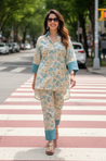 Pacific Blue Floral Printed Hakoba Co-ord set