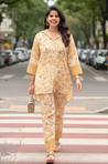 Mustard Floral Printed Hakoba Co-ord set