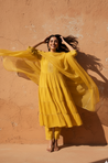 ROOH- Yellow Anarkali Three piece set with Dupatta