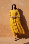 ROOH- Yellow Anarkali Three piece set with Dupatta