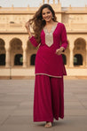 FITOOR - Magenta Short Kurta With Cowl Pant