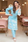 ZAHA - Pastel Blue Embroidered Two Piece Set