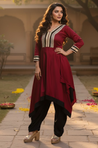 Maroon High low Two Piece Set