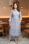 DESI SWAG -Carolina Blue Floral Printed Pathani Set