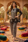 AAFREEN-  Black Lotus  Printed Farshi Salwar set with Potli Bag