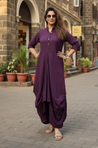 Rozana- Wine Cotton Slub Elegant Fusion Drape Dress