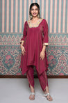 PASSORI-Maroon Two Piece Set With Potli Bag