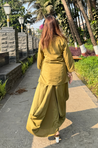 REZAAR- Olive Drape Skirt Co-Ord Set with Shirt Top