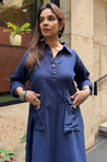REZAAR- Navy Blue Button Detail Shirt Dress