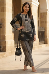 AAFREEN- Black Lotus Printed Farshi Salwar set with Potli Bag