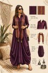 Rozana- Wine Cotton Slub Elegant Fusion Drape Dress