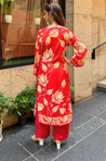 RIWAAYAT REBEL- Folk Art Inspired Red Printed Straight Kurta Set With Pants