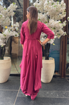 Rozana-Beetroot Cotton Slub Elegant Fusion Drape Dress