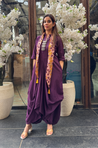Rozana- Wine Cotton Slub Elegant Fusion Drape Dress