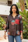 AURA-Brown Pocket Printed Shirt