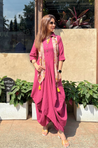 Rozana-Beetroot Cotton Slub Elegant Fusion Drape Dress