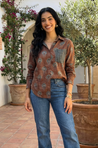 Jazba- Coffee Brown Pocket Printed Shirt