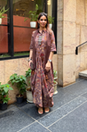 Rozana- Earthy Brown Cotton Elegant Fusion Drape Dress