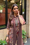 Rozana- Earthy Brown Cotton Elegant Fusion Drape Dress