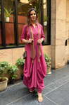 Rozana-Beetroot Cotton Slub Elegant Fusion Drape Dress