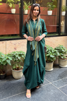 Rozana- Green Cotton Slub Elegant Fusion Drape Dress