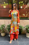 RIWAAYAT REBEL- Folk Inspired Orange Printed Straight Kurta Set With Pants