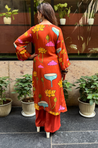RIWAAYAT REBEL- Folk Inspired Orange Printed Straight Kurta Set With Pants